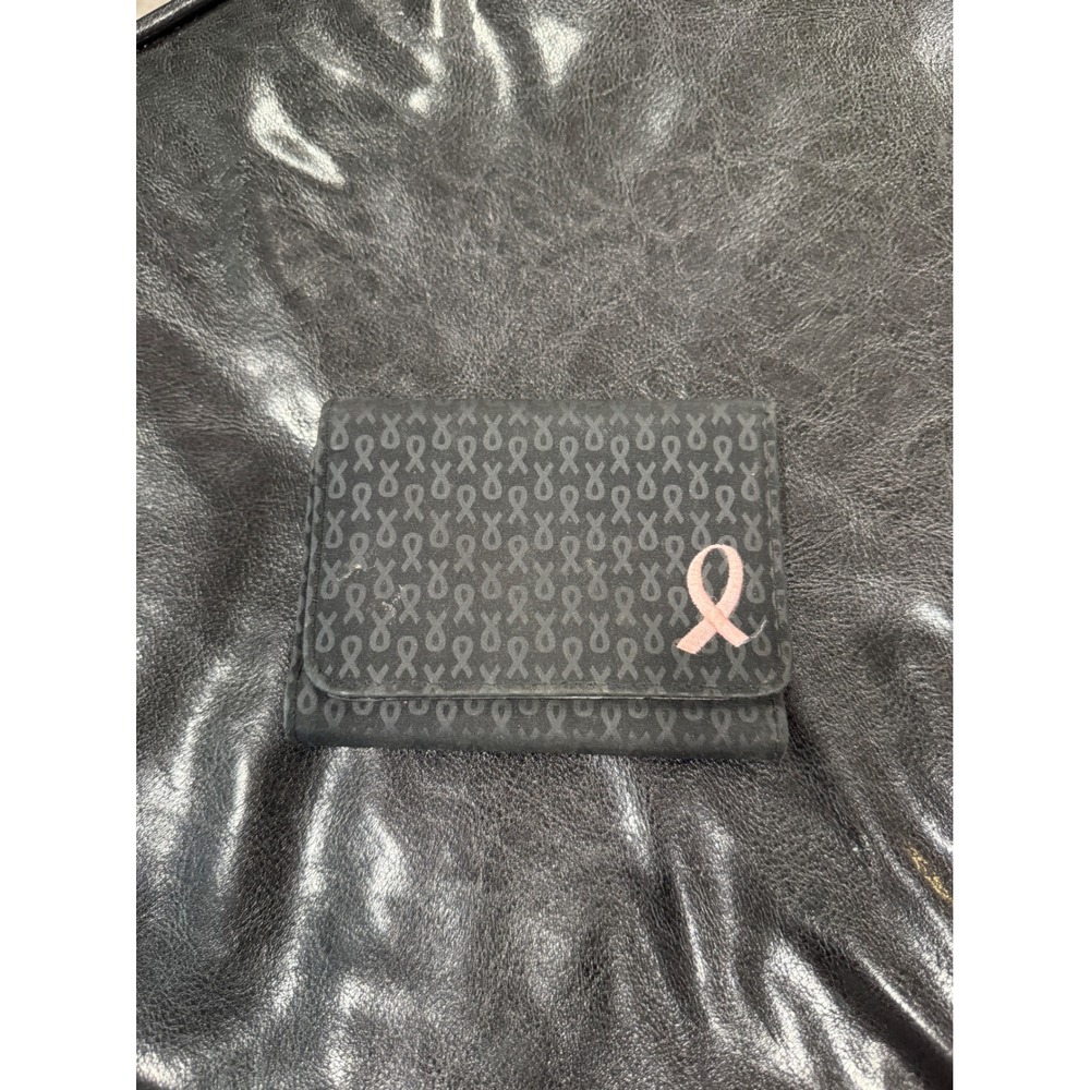 Womens Black Pink Ribbon Breast Cancer Awareness Trifold Wallet Clutch Coin